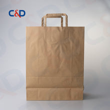 Load image into Gallery viewer, NATURAL/WHITE KRAFT PAPER RECYCLED SHOPPING PAPER BAG WITH FLAT HANDLE - C&amp;D PAPER PACKAGING
