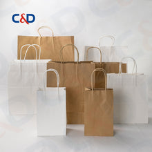 Load image into Gallery viewer, NATURAL/WHITE KRAFT PAPER RECYCLED SHOPPING PAPER BAG WITH TWISTED HANDLE - C&amp;D PAPER PACKAGING
