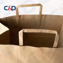 Load image into Gallery viewer, NATURAL/WHITE KRAFT PAPER RECYCLED SHOPPING PAPER BAG WITH FLAT HANDLE - C&amp;D PAPER PACKAGING
