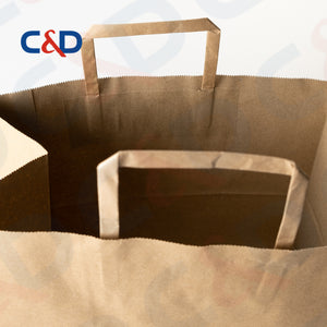 NATURAL/WHITE KRAFT PAPER RECYCLED SHOPPING PAPER BAG WITH FLAT HANDLE - C&D PAPER PACKAGING