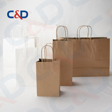 Load image into Gallery viewer, NATURAL/WHITE KRAFT PAPER RECYCLED SHOPPING PAPER BAG WITH TWISTED HANDLE - C&amp;D PAPER PACKAGING
