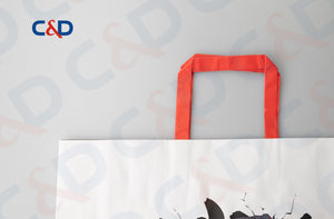 NATURAL/WHITE KRAFT PAPER RECYCLED SHOPPING PAPER BAG WITH FLAT HANDLE-TURN OVER TOP - C&D PAPER PACKAGING