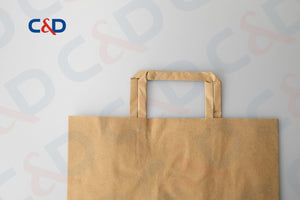 NATURAL/WHITE KRAFT PAPER RECYCLED SHOPPING PAPER BAG WITH FLAT HANDLE - C&D PAPER PACKAGING