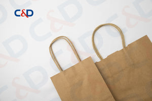 NATURAL/WHITE KRAFT PAPER RECYCLED SHOPPING PAPER BAG WITH TWISTED HANDLE - C&D PAPER PACKAGING