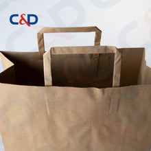 Load image into Gallery viewer, NATURAL/WHITE KRAFT PAPER RECYCLED SHOPPING PAPER BAG WITH FLAT HANDLE - C&amp;D PAPER PACKAGING
