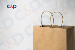 NATURAL/WHITE KRAFT PAPER RECYCLED SHOPPING PAPER BAG WITH TWISTED HANDLE - C&D PAPER PACKAGING