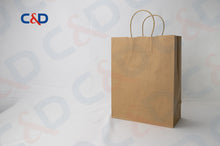 Load image into Gallery viewer, NATURAL/WHITE KRAFT PAPER RECYCLED SHOPPING PAPER BAG WITH TWISTED HANDLE - C&amp;D PAPER PACKAGING
