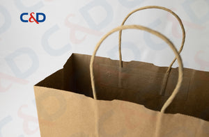 NATURAL/WHITE KRAFT PAPER RECYCLED SHOPPING PAPER BAG WITH TWISTED HANDLE - C&D PAPER PACKAGING