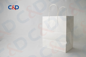 NATURAL/WHITE KRAFT PAPER RECYCLED SHOPPING PAPER BAG WITH TWISTED HANDLE - C&D PAPER PACKAGING