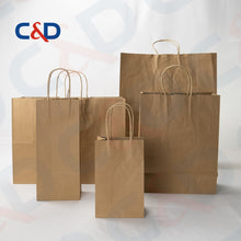 Load image into Gallery viewer, NATURAL/WHITE KRAFT PAPER RECYCLED SHOPPING PAPER BAG WITH TWISTED HANDLE - C&amp;D PAPER PACKAGING
