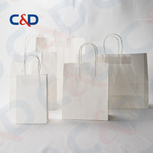 Load image into Gallery viewer, NATURAL/WHITE KRAFT PAPER RECYCLED SHOPPING PAPER BAG WITH TWISTED HANDLE - C&amp;D PAPER PACKAGING
