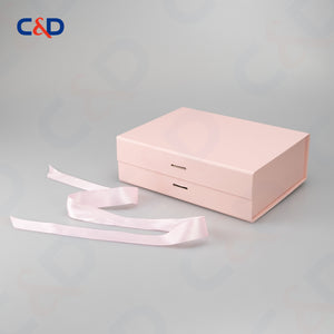 Gift box with Bowtie-Magnetic Lid- Foldable-Pink-IN STOCK - C&D PAPER PACKAGING