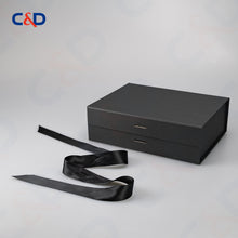 Load image into Gallery viewer, Gift box with Bowtie-Magnetic Lid- Foldable-Black-IN STOCK - C&amp;D PAPER PACKAGING
