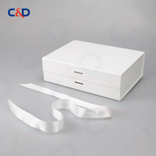 Load image into Gallery viewer, Gift box with Bowtie-Magnetic Lid- Foldable-White-IN STOCK - C&amp;D PAPER PACKAGING
