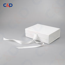 Load image into Gallery viewer, Gift box with Bowtie-Magnetic Lid- Foldable-White-IN STOCK - C&amp;D PAPER PACKAGING
