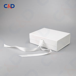 Gift box with Bowtie-Magnetic Lid- Foldable-White-IN STOCK - C&D PAPER PACKAGING