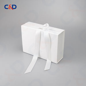 Gift box with Bowtie-Magnetic Lid- Foldable-White-IN STOCK - C&D PAPER PACKAGING