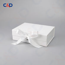 Load image into Gallery viewer, Gift box with Bowtie-Magnetic Lid- Foldable-White-IN STOCK - C&amp;D PAPER PACKAGING
