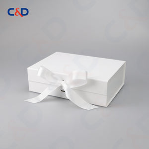 Gift box with Bowtie-Magnetic Lid- Foldable-White-IN STOCK - C&D PAPER PACKAGING