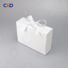 Load image into Gallery viewer, Gift box with Bowtie-Magnetic Lid- Foldable-White-IN STOCK - C&amp;D PAPER PACKAGING
