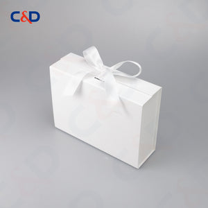 Gift box with Bowtie-Magnetic Lid- Foldable-White-IN STOCK - C&D PAPER PACKAGING