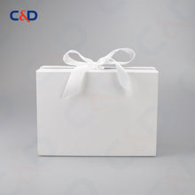 Load image into Gallery viewer, Gift box with Bowtie-Magnetic Lid- Foldable-White-IN STOCK - C&amp;D PAPER PACKAGING
