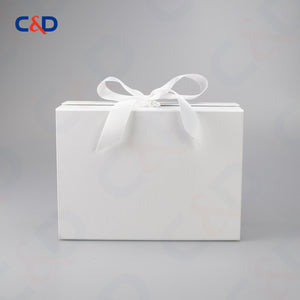 Gift box with Bowtie-Magnetic Lid- Foldable-White-IN STOCK - C&D PAPER PACKAGING