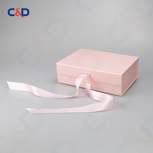 Gift box with Bowtie-Magnetic Lid- Foldable-Pink-IN STOCK - C&D PAPER PACKAGING