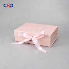 Load image into Gallery viewer, Gift box with Bowtie-Magnetic Lid- Foldable-Pink-IN STOCK - C&amp;D PAPER PACKAGING
