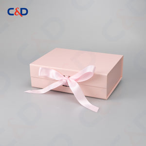 Gift box with Bowtie-Magnetic Lid- Foldable-Pink-IN STOCK - C&D PAPER PACKAGING