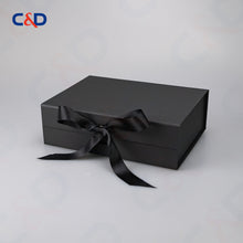 Load image into Gallery viewer, Gift box with Bowtie-Magnetic Lid- Foldable-Black-IN STOCK - C&amp;D PAPER PACKAGING
