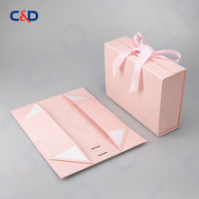 Load image into Gallery viewer, Gift box with Bowtie-Magnetic Lid- Foldable-Pink-IN STOCK - C&amp;D PAPER PACKAGING
