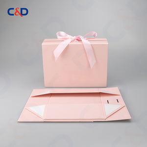 Gift box with Bowtie-Magnetic Lid- Foldable-Pink-IN STOCK - C&D PAPER PACKAGING