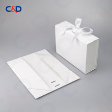 Load image into Gallery viewer, Gift box with Bowtie-Magnetic Lid- Foldable-White-IN STOCK - C&amp;D PAPER PACKAGING
