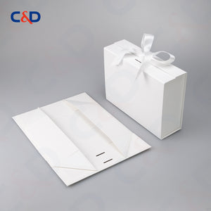 Gift box with Bowtie-Magnetic Lid- Foldable-White-IN STOCK - C&D PAPER PACKAGING