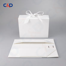 Load image into Gallery viewer, Gift box with Bowtie-Magnetic Lid- Foldable-White-IN STOCK - C&amp;D PAPER PACKAGING
